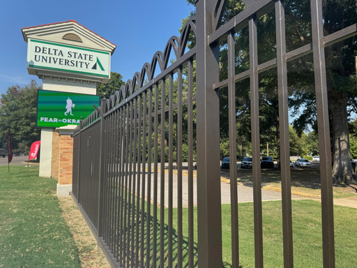 Delta State University sign on the campus grounds, Wednesday, Sept. 17, 2025 in Cleveland, Miss. (AP Photo/Sophie Bates)