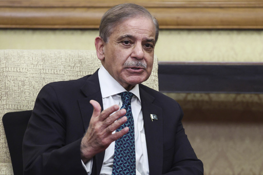 Pakistan's Prime Minister Shehbaz Sharif meets with Russian President Vladimir Putin, not pictured, at Diaoyutai State Guesthouse in Beijing, China, Tuesday, Sept 2, 2025. (Maxim Shemetov/Pool Photo via AP)