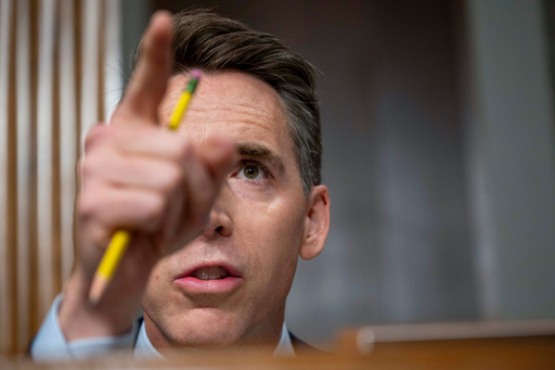 FILE - Sen. Josh Hawley, R-Mo., speaks during a Senate Committee on Homeland Security and Governmental Affairs Senate Judiciary, Tuesday, July 30, 2024, in Washington. (AP Photo/Kevin Wolf, File)