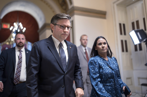 Speaker of the House Mike Johnson, R-La., walks to the chamber to begin the legislative week, at the Capitol in Washington, Monday, Sept. 15, 2025. (AP Photo/J. Scott Applewhite)