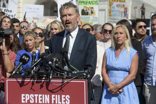 Rep. Thomas Massie, R-Ky., speaks during a news conference regarding the release of the Jeffrey Epstein files, on Capitol Hill, Wednesday, Sept. 3, 2025, in Washington. (AP Photo/Rod Lamkey, Jr.)