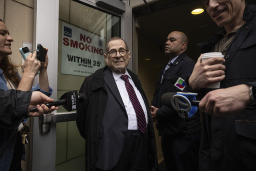 FILE - Rep. Jerrold Nadler, D-N.Y., speaks to members of media outside Greater New York Federal Building on May 28, 2025, in New York. (AP Photo/Yuki Iwamura, File)