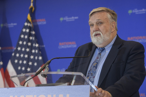 FILE - Douglas Wilson, Senior Minister of Christ Church, Moscow, Idaho, speaks at the National Conservatism Conference, Sept. 4, 2025, in Washington. (AP Photo/Rod Lamkey, Jr.)