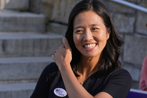 Boston Mayor Michelle Wu smiles after voting at a polling place, Tuesday, Sept. 9, 2025, in the Roslindale neighborhood of Boston. (AP Photo/Charles Krupa)