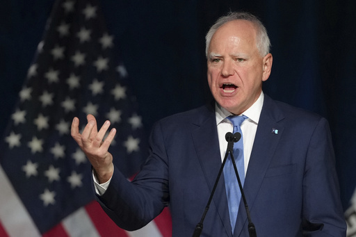 FILE - Minnesota Gov. Tim Walz speaks at the California Democratic Party's 2025 State Convention at the Anaheim Convention Center in Anaheim, Calif., on May, 31, 2025. (AP Photo/Damian Dovarganes, file)