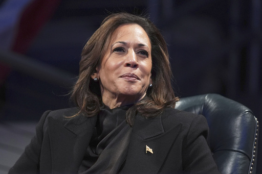 FILE - Vice President Kamala Harris attends a Department of Defense Commander in Chief farewell ceremony at Joint Base Myer-Henderson Hall, Jan. 16, 2025, in Arlington, Va. (AP Photo/Evan Vucci, File)