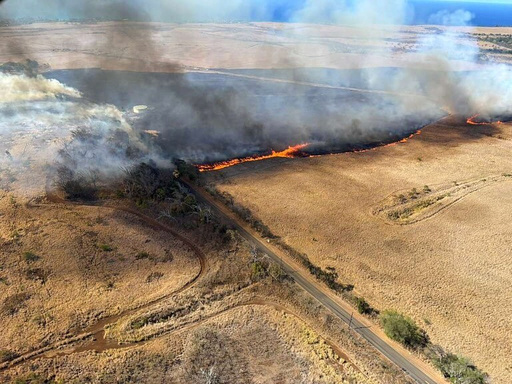 This photo provided by the County of Maui shows a wild fire in Maui, Hawaii, Tuesday, Sept. 23, 2025. (The County of Maui via AP)