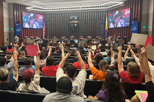 Sandra Pita (on screen) speaks at a Memphis City Council meeting on Tuesday, Sept. 23, 2025, in Memphis, Tenn. (AP Photo/Adrian Sainz)