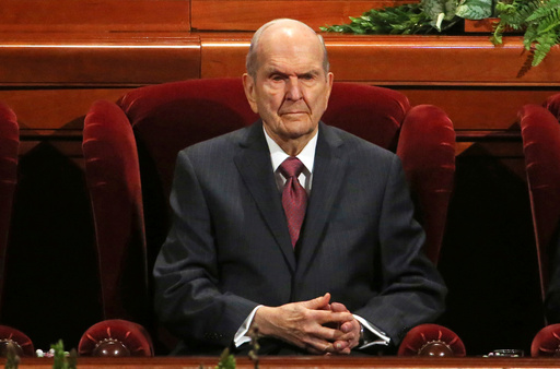 FILE - Church President Russell M. Nelson looks on during The Church of Jesus Christ of Latter-day Saints' conference on April 6, 2019, in Salt Lake City. (AP Photo/Rick Bowmer, File)