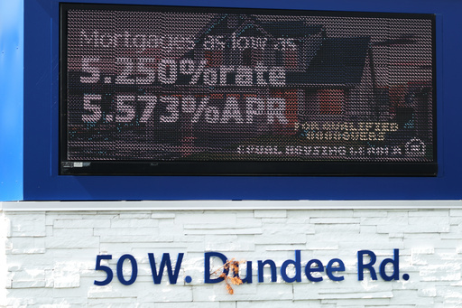 Mortgage rates are displayed at a credit union in Wheeling, Ill., Tuesday, Sept. 23, 2025. (AP Photo/Nam Y. Huh)