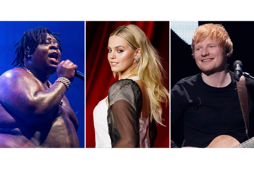This combination of photos show, from left, BigXthaPlug, Reneé Rapp and Ed Sheeran. (AP Photo)