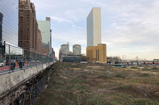 FILE - A vacant lot is on 1st Avenue by the United Nations building in Midtown Manhattan, New York City, on March 24, 2023. (AP Photo/Ted Shaffrey, File)