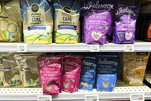 All different kinds of organic sugars are displayed on shelves at a grocery store in Deerfield, Ill., Wednesday, Sept. 17, 2025. (AP Photo/Nam Y. Huh)