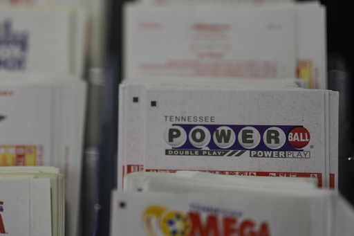 Powerball play slips are seen Friday, Aug. 29, 2025, in Nashville, Tenn. (AP Photo/George Walker IV)