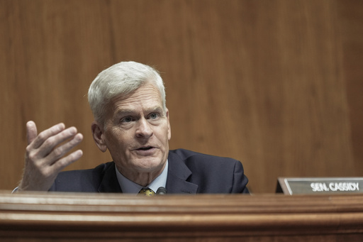 FILE - Sen. Bill Cassidy, R-La., asks a question during a Senate Health, Education, Labor, and Pensions (HELP) Committee hearing, June 18, 2025, on Capitol Hill in Washington. (AP Photo/Mariam Zuhaib, File)