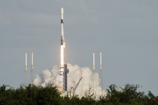 A SpaceX Falcon 9 rocket on a mission to bring supplies to the International Space Station lifts off from complex 40 at the Cape Canaveral Space Force Station in Cape Canaveral, Fla., Sunday, Sept. 14, 2025. (AP Photo/John Raoux)
