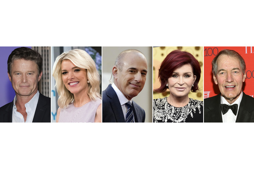 This combination of photos shows Billy Bush, from left, Megyn Kelly, Matt Lauer, Sharon Osbourne and Charlie Rose. (AP Photo)