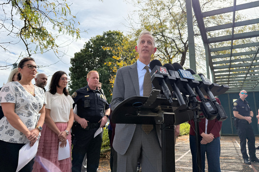 Portland Mayor Keith Wilson speaks at a news conference in Portland, Ore., on Saturday, Sept. 27, 2025, after Republican President Donald Trump said he would send troops to the city. (AP Photo/Claire Rush)