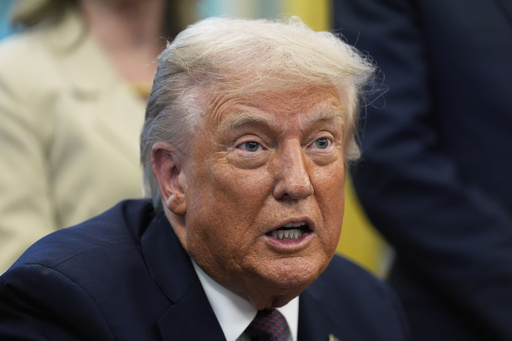 President Donald Trump speaks in the Oval Office of the White House, Monday, Sept. 15, 2025, in Washington. (AP Photo/Alex Brandon)