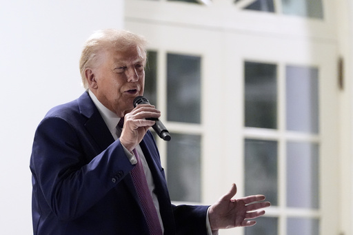 President Donald Trump speaks at a dinner in the Rose Garden of the White House, Friday, Sept. 5, 2025, in Washington. (AP Photo/Alex Brandon)