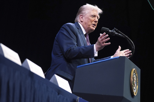 President Donald Trump speaks to the White House Religious Liberty Commission during an event at the Museum of the Bible, Monday, Sept. 8, 2025, in Washington. (AP Photo/Evan Vucci)