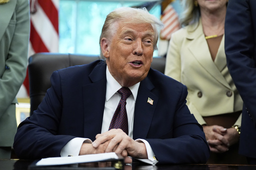 President Donald Trump speaks in the Oval Office of the White House, Monday, Sept. 15, 2025, in Washington. (AP Photo/Alex Brandon)