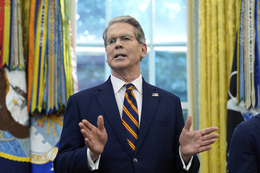 Treasury Secretary Scott Bessent speaks in the Oval Office of the White House, Friday, Sept. 5, 2025, in Washington, during an event with President Donald Trump. (AP Photo/Alex Brandon)