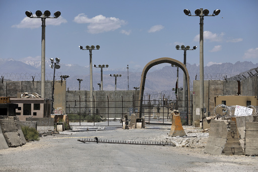 FILE - A gate is seen at the Bagram Air Base in Afghanistan, Friday, June 25, 2021. President Donald Trump has suggested he's working to reestablish a U.S. presence at Bagram Air Base in Afghanistan. That comes four years after America’s chaotic withdrawal from the country left the base in the Taliban’s hands. (AP Photo/Rahmat Gul, File)