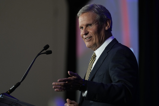 FILE - Gov. Bill Lee speaks during a news conference announcing The Boring Company's intent to build the Music City Loop, a private transportation tunnel that will connect the airport to downtown, Monday, July 28, 2025, in Nashville, Tenn. (AP Photo/George Walker IV, file)