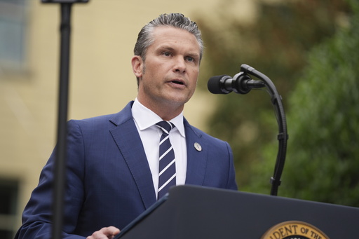 Defense Secretary Pete Hegseth speaks during a ceremony to commemorate the 24th anniversary of the 9/11 attacks, Thursday, Sept. 11, 2025, at the Pentagon in Washington. (AP Photo/Evan Vucci)