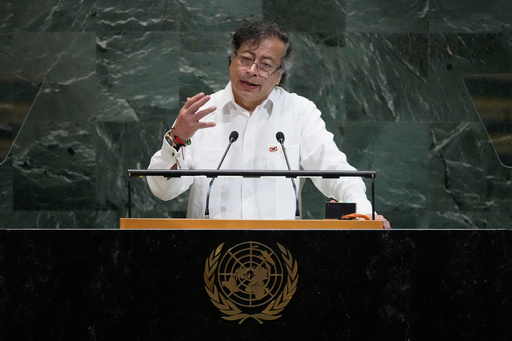 President of Colombia Gustavo Petro Urrego addresses the 80th session of the United Nations General Assembly, Tuesday, Sept. 23, 2025, at U.N. headquarters. (AP Photo/Pamela Smith)