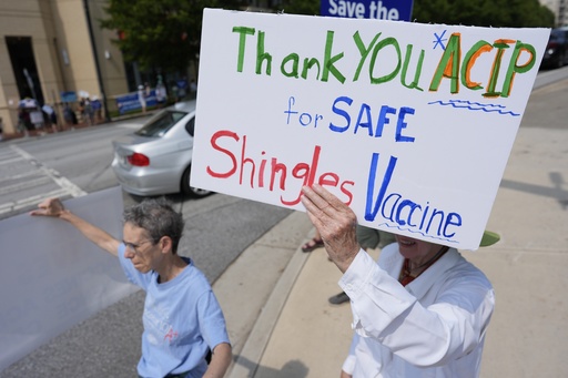 FILE - Demonstrators rally for support of the CDC during a meeting of the Advisory Committee in Immunization Practices, June 25, 2025, in Atlanta. (AP Photo/Mike Stewart, File)
