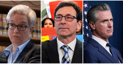 FILE - This photo combination shows, from left, Oregon Gov. Tina Kotek, Jan. 31, 2024, in Salem, Ore., Washington Gov. Bob Ferguson, Jan. 27, 2025, in Seattle and California Gov. Gavin Newsom, Aug. 21, 2025, in Sacramento, Calif. (AP Photo/Jenny Kane, Lindsey Wasson, Godofredo A. Vásquez)