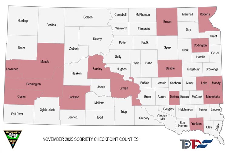 dui checkpoint south dakota map