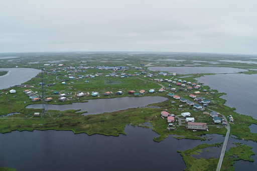 This photo provided by the Alaska Division of Geological Geophysical Surveys shows the village of Kipnuk, Alaska, as seen from a drone on June 21, 2022, before floods in 2024 and 2025 destroyed many buildings. (Keith C. Horen/Alaska Division of Geological Geophysical Surveys via AP)