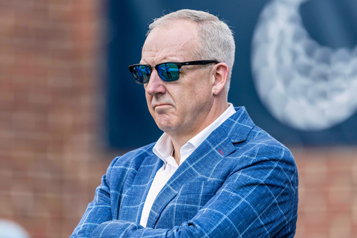 FILE - Southeastern Conference commissioner Greg Sankey looks on on at a Tulane at Mississippi NCAA football game on Sept. 20, 2025, in Oxford, Miss. (AP Photo/Vasha Hunt, File)