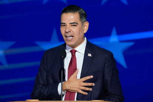 FILE - Rep. Robert Garcia, D-Calif., speaks during the Democratic National Convention Aug. 19, 2024, in Chicago. (AP Photo/J. Scott Applewhite, File)