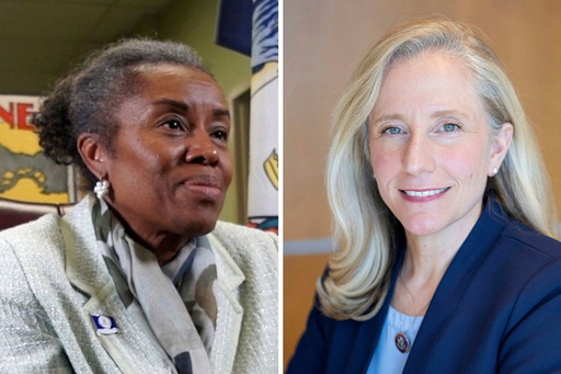 This combo image shows Virginia Republican gubernatorial candidate Winsome Earle-Sears, left, and Democratic gubernatorial candidate Abigail Spanberger, right. (AP Photo)