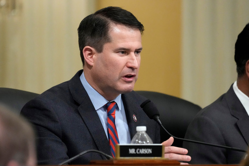 FILE - Rep. Seth Moulton, D-Mass., questions witnesses during a hearing of a special House committee dedicated to countering China, on Capitol Hill, Tuesday, Feb. 28, 2023, in Washington. (AP Photo/Alex Brandon,File)