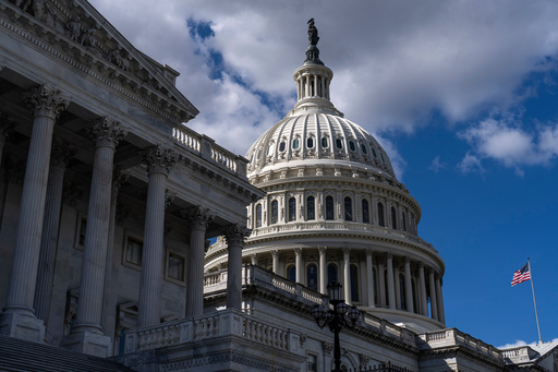 The U.S. Capitol is seen on the second day of the government shutdown, in Washington, Thursday, Oct. 2, 2025. (AP Photo/J. Scott Applewhite)