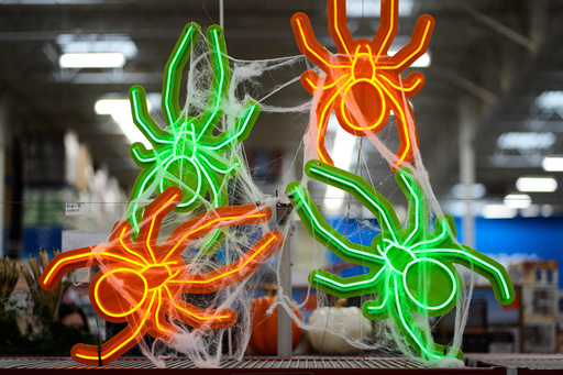 Halloween decorations are on display at a Sam's Club, Wednesday, Sept. 24, 2025, in Bentonville, Ark. (AP Photo/Charlie Riedel)