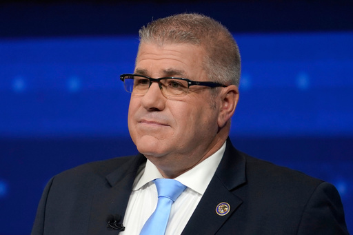 FILE - Republican gubernatorial challenger state Sen. Darren Bailey participates in a debate, on Oct. 18, 2022, in Chicago. (AP Photo/Charles Rex Arbogast, File)