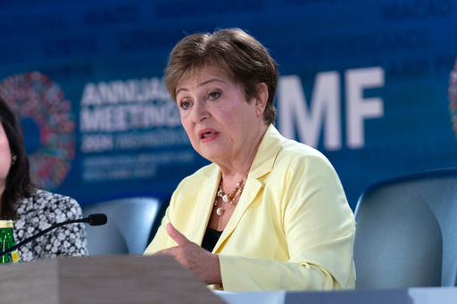 FILE - International Monetary Fund (IMF) Managing Director Kristalina Georgieva speaks during a news conference during the World Bank/IMF Annual Meetings in Washington, Oct. 24, 2024. (AP Photo/Jose Luis Magana, File)