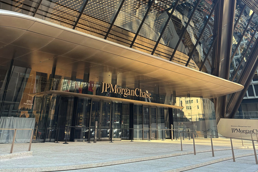 The exterior of JPMorgan Chase's new headquarters at 270 Park Avenue in New York is shown on Tuesday, Oct. 21, 2025. (AP Photo/Ken Sweet)