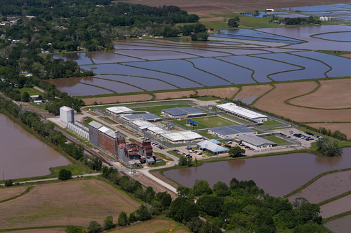 FILE - The South Louisiana ICE Processing Center is seen in this aerial photo in Basile, La., Tuesday, April 8, 2025. (AP Photo/Gerald Herbert, File)
