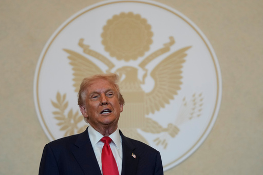President Donald Trump speaks to business leaders at a dinner event in Tokyo, Japan, Tuesday, Oct. 28, 2025. (AP Photo/Mark Schiefelbein)