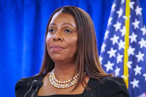 FILE - New York Attorney General Letitia James speaks during a press briefing, Feb. 16, 2024, in New York. (AP Photo/Bebeto Matthews, File)