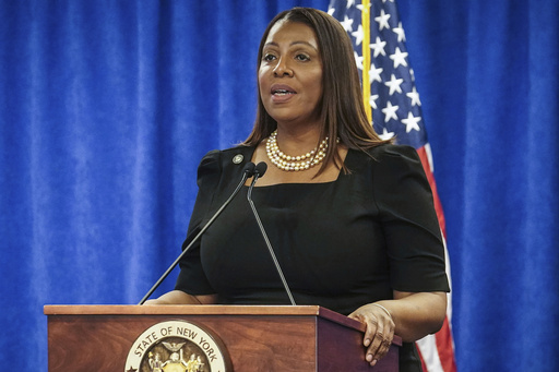 FILE - New York Attorney General Letitia James speaks, Feb. 16, 2024, in New York. (AP Photo/Bebeto Matthews, File)