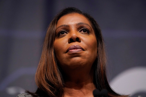 FILE - New York State Attorney General Letitia James speaks during the New York State Democratic Convention in New York, Feb. 17, 2022. (AP Photo/Seth Wenig, File)