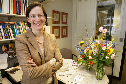FILE - Anne Applebaum poses for a photograph at her office at the Washington Post after being awarded the Pulitzer Prize for general nonfiction for her book "Gulag: A History," on April 5, 2004. (AP Photo/Charles Dharapak, File)